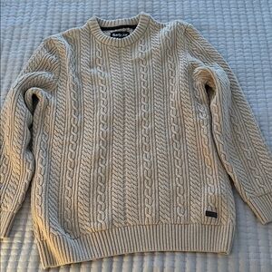 Barbour Men's Beige Cable Knit Crewneck Sweater